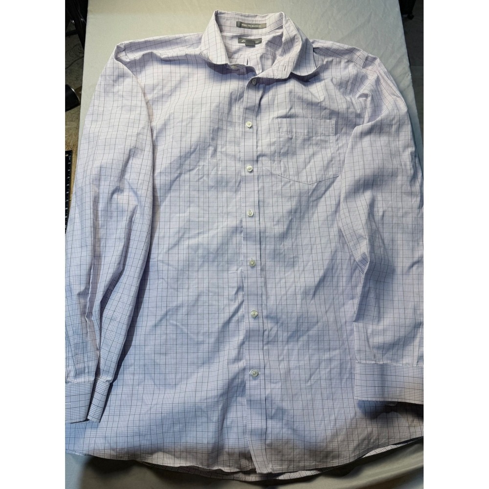 Eddie Bauer Mens TXL Purple Plaid Wrinkle Free Relaxed Fit Button Shirt